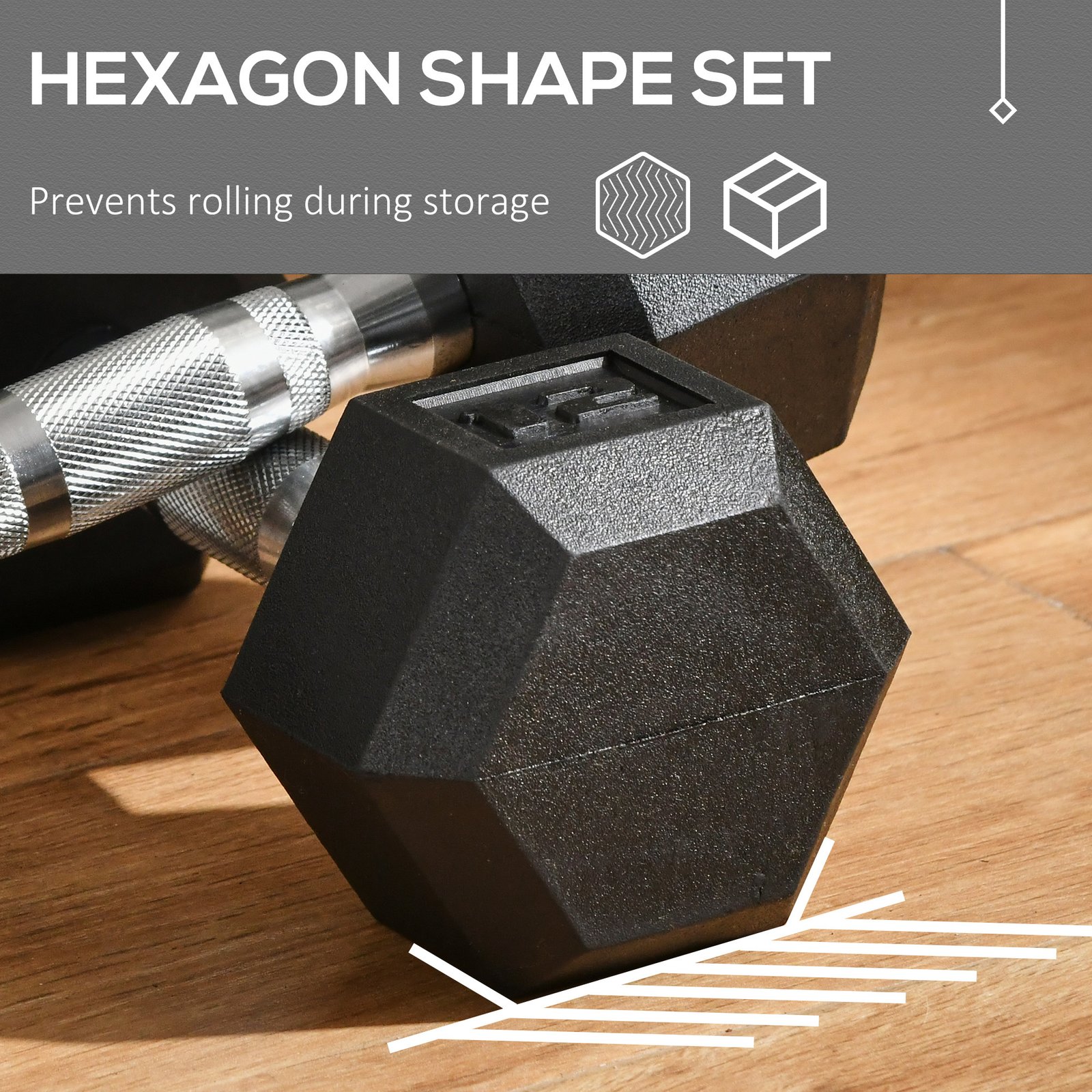 Hex Rubber Dumbbell Set for No Rolling – Image 3